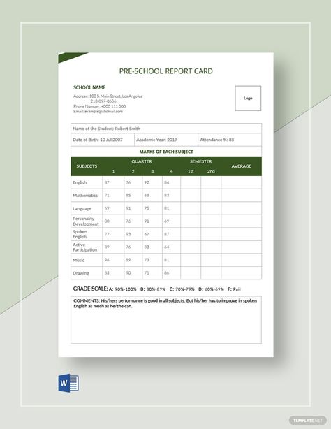 Pre School Report Card Template School Report Card Template, School Results, School Report Card, Homeschool Middle School, Childrens Yoga, Report Card Template, Web Software, Illustrator Template, Card Templates Free