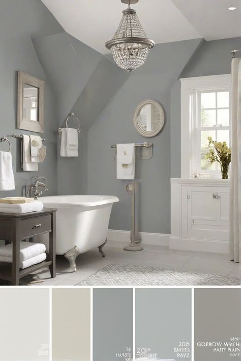 paint color match, home paint colors, primer paint for walls, designer wall paint Paint Ideas Bathroom Walls, Medium Gray Walls, Bm Thunder Paint, Gray Wall Bathroom, Bathroom With Grey Walls, Bathroom With Gray Walls, Bathroom Colors For 2024, Bathroom Paint Colors 2024, Small Bathroom Color Ideas