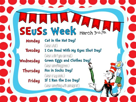 Dr Seuss Preschool Activities, Happy Birthday Dr Seuss, Dr Seuss Preschool, Happy Birthday Dr, Dr Seuss Classroom, School Spirit Week, Planning School, Dr Seuss Activities, Dr Seuss Crafts