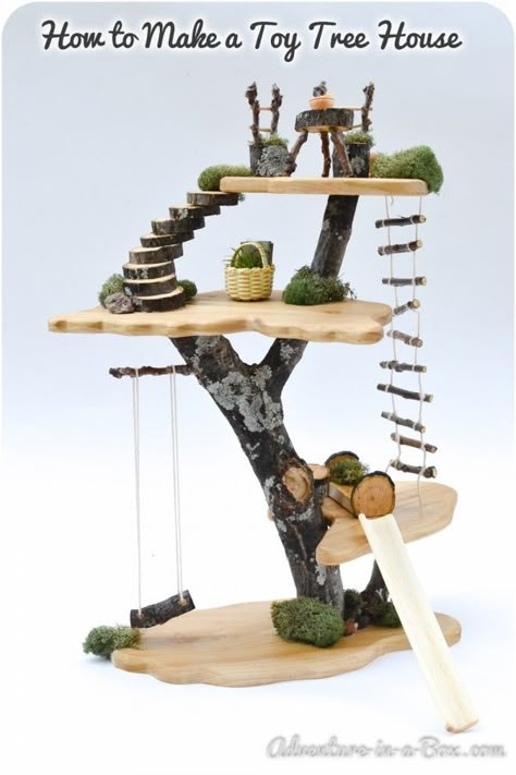 tuto pour fabriquer une maison-arbre Toy Tree, Toy Trees, Fairy Tree Houses, Tree House Diy, Tree House Designs, Fairy Furniture, Woodworking For Kids, Diy Tree, Fairy Tree