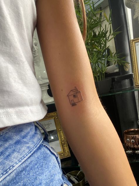 Harry Styles Cherry Tattoo, Harry Styles Satellite Tattoo, Harrys House Tattoo, Harry’s House Tattoo, Matilda Tattoo Harry Styles, House Tattoo, Cherry Tattoos, Harry Styles Tattoos, Home Tattoo