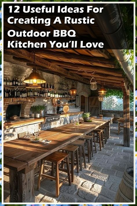 Transform your backyard into a culinary haven with these 12 useful ideas for creating a rustic outdoor BBQ kitchen you'll love. Discover how to blend natural materials, charming decor, and functional designs to craft the perfect space for grilling and entertaining. From cozy seating areas to stylish storage solutions, elevate your outdoor experience and impress your guests with a stunning rustic BBQ kitchen that enhances your outdoor lifestyle. Bbq Kitchen Ideas, Rustic Outdoor Cooking, Bbq Kitchen Outdoor, Bbq Areas, Rustic Outdoor Kitchen, Forest Homes, Rustic Outdoor Kitchens, Earth House, Brick Bbq