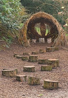 Outdoor Sensory Area Play Spaces, Large Outdoor Games Diy, Whimsy Woods, Sensory Trail, Clubhouse Ideas, Sensory Space, Natural Play Spaces, Primitive Houses, Bath Garden