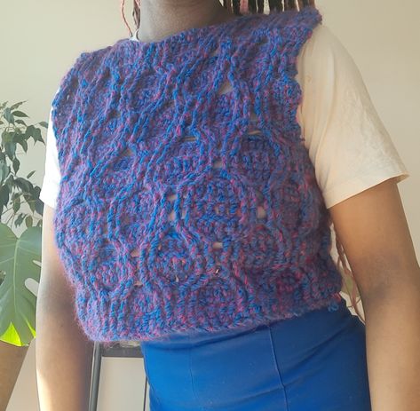 Cobolt wool and hot pink mohair sweatervest Crochet Sweater Vest, Crochet Sweater, Sweater Vest, Hot Pink, Wool, Knitting, Crochet, Pink