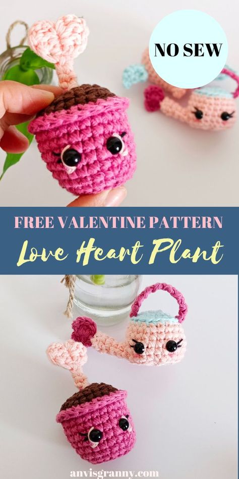 No Sew Amigurumi Free Pattern, Diy Crochet Heart, Valentine Amigurumi, No Sew Amigurumi, Valentine's Day Crochet, No Sew Crochet, Heart Plant, Crochet House, Cute Crochet Patterns