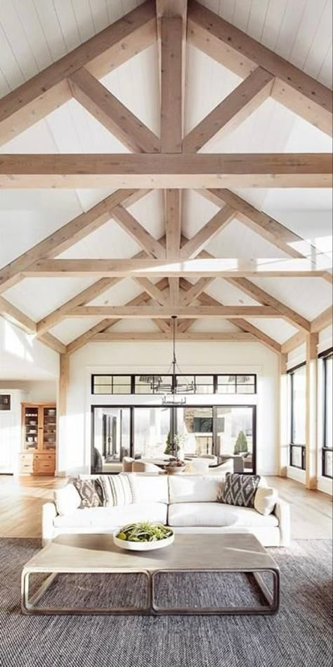 Ceiling Beams Living Room, Vaulted Ceiling Beams, Cathedral Ceiling Living Room, Pantry Door Ideas, Beams Living Room, Vaulted Ceiling Living Room, Wooden Beams Ceiling, Windows To The Soul, Design House Interior