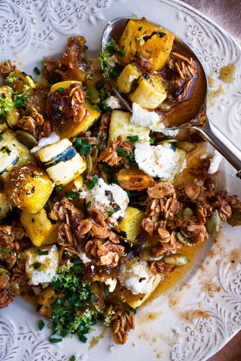 Maple Roasted Delicata Squash with Goat Cheese & Savory Granola - The Original Dish Healthy January, Pumpkin Butternut Squash, Delicata Squash Recipe, Savory Granola, Roasted Delicata Squash, Mediterranean Diet Snacks, The Original Dish, Veggie Salad Recipes, Simple Breakfast Ideas