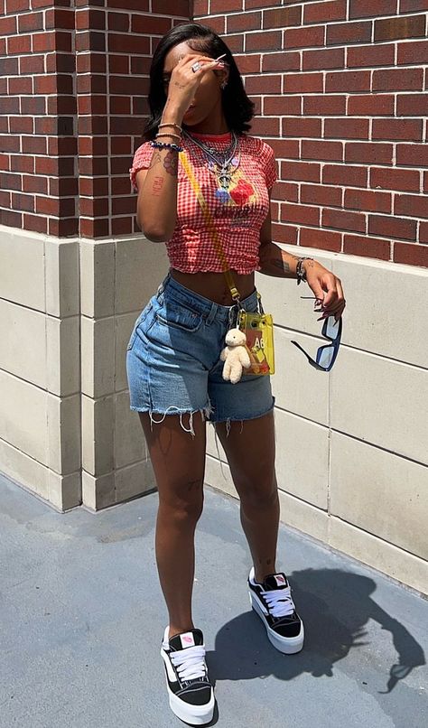 Plaid Shorts Outfit Black Women, Yellow Dress Outfit Black Women, Bbq Outfit Black Women, Outfit Inspo Black Women Summer, Streetwear Fashion Black Women Summer, Bbq Outfit Ideas Black Women, Going Out Outfits Black Women Summer, Simple Summer Outfits Black Women, Birthday Outfit Inspo Black Women