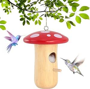 OROGHT Hummingbird House - Handcrafted Natural Wood Mushroom Bird Nesting Homes for Garden and Home Decor 1 Pack Hummingbird House, Gardening Gifts, For The Birds, Stuffed Mushroom Caps, Mushroom Design, Humming Bird Feeders, Pet Care Tips, Back Patio, Pet Home