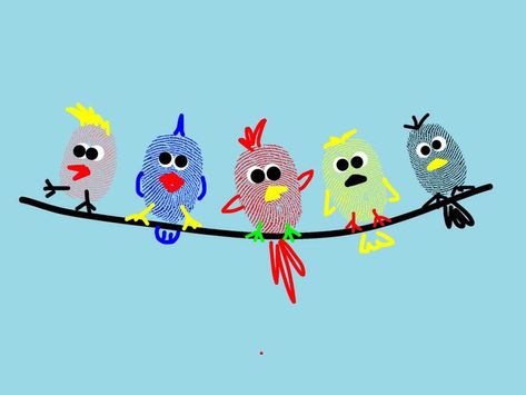 Simple funny Fingerprint Art ideas - Fingerprint Birds on a Wire ... Fingerprint Art Kids, Thumb Painting, Thumbprint Crafts, Thumbprint Art, Fingerprint Crafts, Fingerprint Art, Winter Art Projects, Thumb Prints, Cool Art Projects