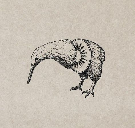 Kiwi Tattoo New Zealand, Kiwi Bird Tattoo New Zealand, Kiwi Bird Tattoo, Kiwi Drawing, Kiwi Tattoo, New Zealand Tattoo, Dotwork Tattoo, Arte Peculiar, Kiwi Bird