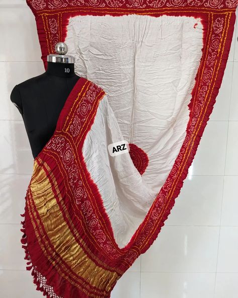 Pure Gajji Silk Barik Bandhej white and Red Dupatta with Tissue Border Size : 2.5 meters . . ⁴⁷⁸⁰ Red Dupatta, White Cloth, May 31, White And Red, Size 2, Silk, Pure Products, Red, On Instagram