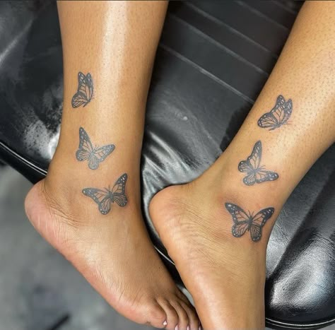 Butterfly Foot Tattoo, Butterfly Ankle Tattoos, Calf Tattoos For Women, Female Tattoo Artist, Cute Foot Tattoos, Ankle Tattoos For Women, Hand Tattoos For Girls, Cute Hand Tattoos, Foot Tattoos For Women