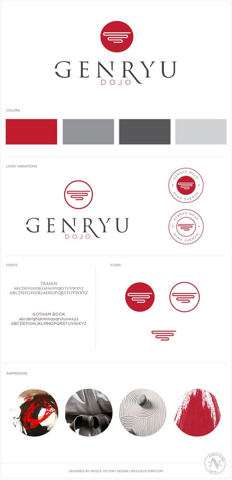 Genryu Dojo Style Guide | Nicole Victory Design Japanese Logo Design Brand Identity, Logo Design Concepts, Asian Logo Design Inspiration, Japanese Style Logo Design, Logo Design Japanese Style, Japan Logo Style, Japanese Logo Style, Japan Branding Design, Japanese Brand Identity