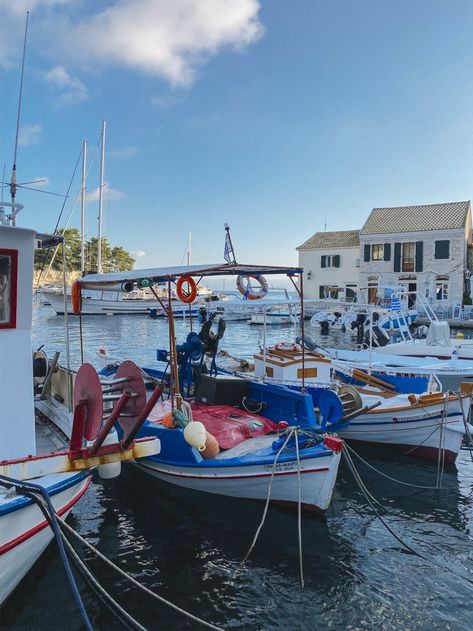 The Little Harbour Town of Longos, Paxos - The Londoner Paxos Greece, Paxos Island, Greek Village, Greece Villa, Harbour Town, Perfect House, Fish Painting, New Property, Villa Rental