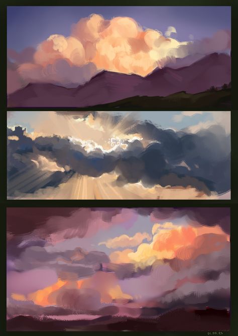 Clouds study art Gouache Painting Clouds, Clouds Concept Art, Drawing Clouds, Cloud Tutorial, Cloud Study, Abstract Clouds, Cloud Artwork, Software Art, Night Clouds