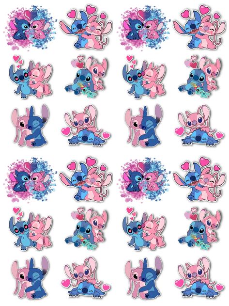 Lilo And Stitch Stickers Printable, Cartoons Stickers Printable, Stitch And Angel Stickers, Stitch And Angel Cake Topper, Stitch Stickers Printable, Stitch Pop Art, Flork Png, Stickers Stitch, Disney Stickers Printables