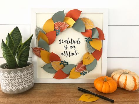 Gratitude Wreath with the Silhouette Machine | Gratitude Wreath, Hand Wreath, Reflect On The Year, Silhouette Mint, Thankful Tree, Binding Covers, Leaf Cutout, Thanksgiving Time, Printable Shapes