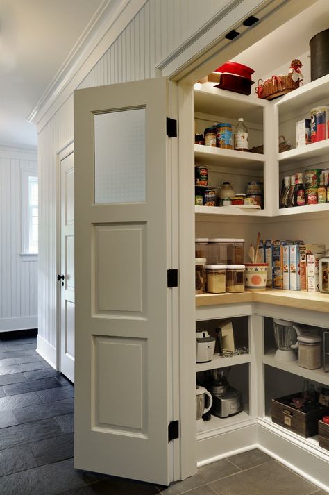 An Easy Way to Add More Counter Space to Your Kitchen. Looking for remodel or renovation ideas? Upgrade your pantry, no matter what size it is, with a countertop at waist level instead of a shelf. Desain Pantry Dapur, Desain Pantry, Pantry Closet, Kitchen Pantry Design, Diy Kitchen Storage, Pantry Door, Pantry Design, Pantry Storage, Restaurant Interior Design