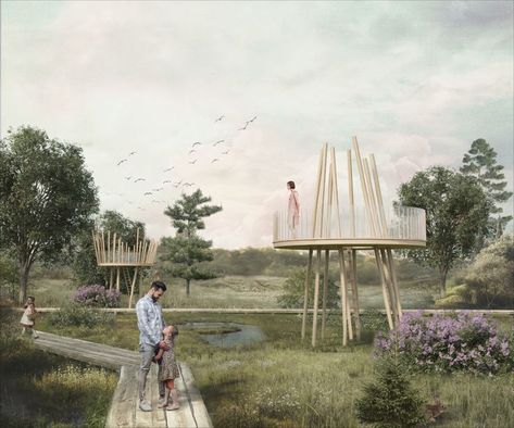 A birdwatching platform for the harmony rest Bird Watching Architecture, Architecture For Animals, Watch Tower Architecture, Bird Watching Tower, Landscape Design Architecture, Landscape Architecture Graphics, Landscape Architecture Plan, Landscape Design Drawings, Perspective Drawing Architecture