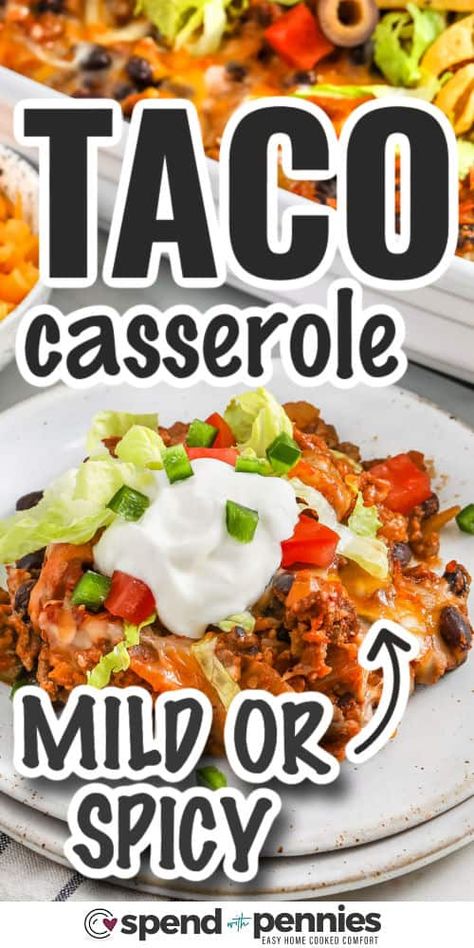 Allrecipes Best Taco Casserole, Mexican Taco Bake Casserole, Beef Taco Casserole With Tortillas, Easy Taco Skillet Dinner, Taco Noodle Bake, Best Mexican Casserole Recipes, Taco Beef Casserole, Pot Luck Mexican Dishes, Beef Taco Casserole Recipes