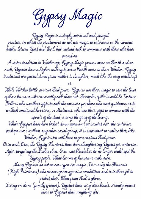 A simple page detailing Gypsy Magic. All of it is completely made up. Book Of Shadows Pages, Witchcraft Spells For Beginners, Charmed Book Of Shadows, Goddess Symbols, Spells For Beginners, Types Of Magic, Magic Spell Book, Grimoire Book, Eclectic Witch