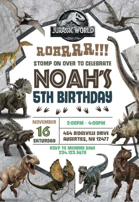 Jurassic Park Birthday Invitations, Jurassic Park Invitations, Dinosaur Birthday Party Invitations Boys, Boxing Theme Party Ideas, Jurassic World Birthday Party, Jurassic World Birthday, Jurassic Park Birthday Party, Dinosaurs Birthday, Jurassic Park Party