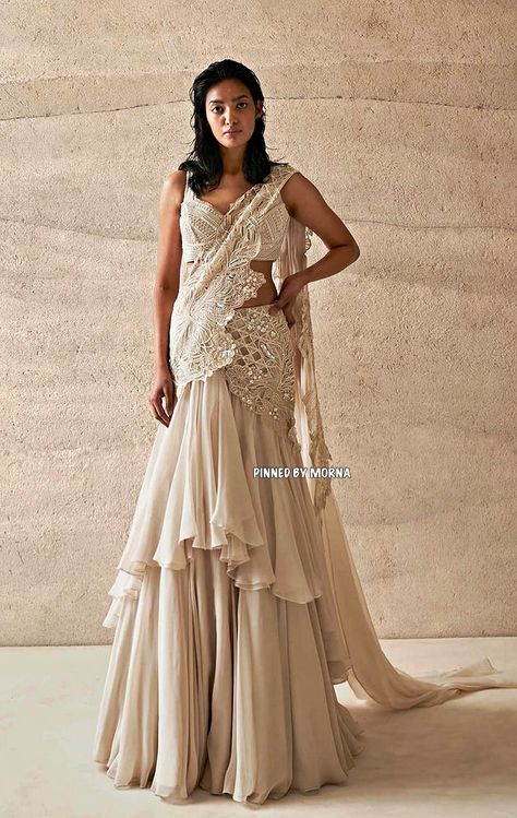 Varun Nidhika - India 🇮🇳 Varun Nidhika Collection, Gown For Engagement Indian, Varun Nidhika, Sangeet Lehengas, Indo Western Gowns, Indo Western Outfits For Women, Indo Western Saree, Indian Outfits Modern, Saree Gowns