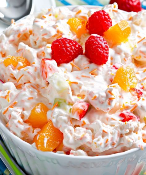 Easy Ambrosia Salad - Easy DIY Recipes Ambrosia Fruit Salad With Cool Whip Instant Pudding, Ambrosia Fruit Salad Condensed Milk, Easy Ambrosia Salad, Ambrosia Salad With Cool Whip, Ambrosia Salad Recipe, Jello With Fruit, Ambrosia Recipe, Ambrosia Fruit Salad, Creamy Fruit Salads