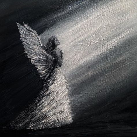 Painting Wings Angel, Acrylic Fairy Painting Ideas, Angel Paintings On Canvas Acrylics, Dark Angel Painting, Dark Angel Drawing, Angel Painting Acrylic, Spotlight Painting, Spotlight Drawing, Path Drawing