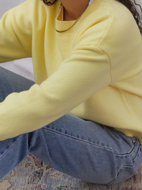 Light Yellow Sweater, Maize And Blue, Yellow Crewneck, Designer Knitwear, Butter Yellow, Trend Report, Yellow Light, Yellow Sweater, Boxer Shorts