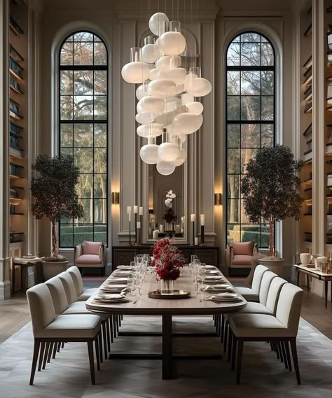 Mansion Dining Room, Christmas Mansion, Neoclassical Dining Room, Luxurious Dining Room, House Redesign, Terrace Decor, Rich Home, White Dining Room, Dining Room Inspiration