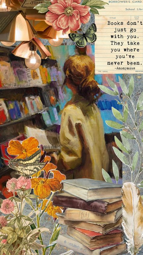 Copy of one of my favourite shuffles that I seen on the fyp Bibliophile Aesthetic, Books Painting, Reading Wallpaper, Abstract Decorative Painting, Collage Book, Collage Art Projects, Painting Aesthetic, Book Wallpaper, Ink Sketch