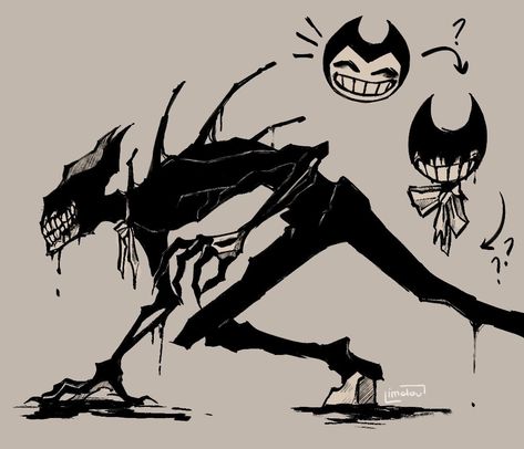 Ink Monster Bendy, Ink Horror Art, Bendy And The Ink Demon, Bendy And The Ink Machine Ink Demon, Bendy Ink Demon Fanart, The Ink Demon Fanart, Ink Monster Character Design, Ink Monster Art, Bendy And The Ink Machine Drawings