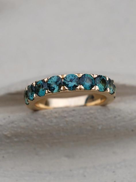 Big Peacock Band  | Nangi Fine Jewelry Safire Ring, Safire Rings, Ring Board, Blue Green Sapphires, Ring With Diamond, Wedding Vibes, Jewellery Ideas, Half Eternity Ring, Eternity Band Ring