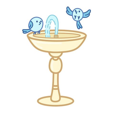 Garden stone fountain. Bird bath classic form. Cute illustration in cartoon style. Vector art on white background. Fountain Illustration, Stone Fountains, Garden Stones, Cartoon Style, Punch Needle, Cute Illustration, Bird Bath, Cartoon Styles, Vector Art