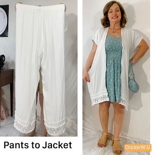 I Can Work With That; Refashions by Chickie W.U.: Pants to Jacket Diy Pants Refashion, Army Vest, Clothing Alterations, Easy Clothing, Poofy Dress, Diy Pants, Sewing Pants, Sweater Refashion, Upcycled Clothes