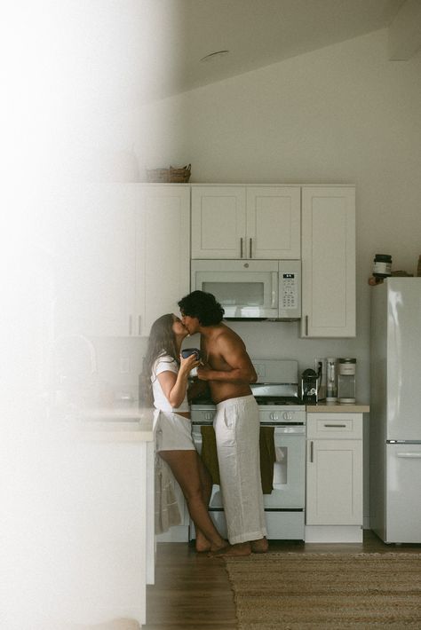 8Y0A2752 Couple Drinking Coffee, In Home Photoshoot, Video Storyboard, Couple Drinking, Manifesting Life, In Home Session, Inspiration Photoshoot, Dancing In The Kitchen, Breakfast Photo