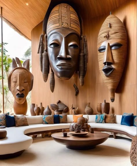 African Sculpture Art, African Restaurant Design, Best Greige Paint, Best Greige, African Decor Living Room, Modern African Decor, Afrocentric Decor, Wood Working Projects, African Interior Design