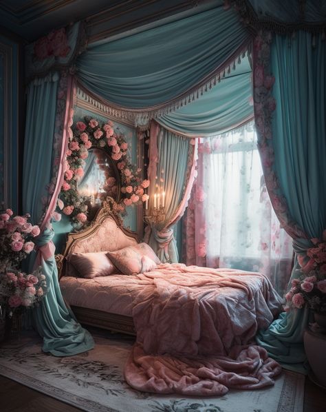 Sleeping Beauty Room Aesthetic, Spring Themed Bedroom, Blue Princess Bedroom, Spring Kingdom, Princess Theme Bedroom, Runaway Princess, Shared Bedroom Ideas, Fairytale Bedroom, Girls Bedroom Decor Ideas