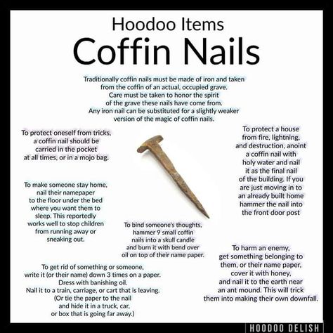 Coffin Nails Hoodoo Conjure Rootwork, Hoodoo Rootwork, Hoodoo Magic, Hoodoo Conjure, Hoodoo Spells, Banishing Spell, Voodoo Hoodoo, Voodoo Spells, Magic Spell Book