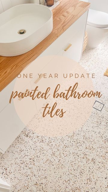 Brooke | Interior Inspo | on Instagram: "Painted Terrazzo Bathroom Floor Tiles One Year On⤵️ It’s been a year this month so thought it was about time we gave you an update. For the first 3 months I won’t deny, I was on my hand and knees ever day checking them out for any imperfections and I would dry the floor in the shower after every use but I got over that real quick 😆 This is the kids/main bathroom so it gets ALOT of use, we have a step stool which drags along the floor and there is no sign Terrazo Bathroom Flooring, Terazzo Floor Bathroom, Terrazzo Flooring Bathroom, Terrazo Tile Bathroom Ideas, Diy Terrazzo Floor, Terrazzo Floor Bathroom, Terrazzo Bathroom Floor, Terrazo Tile, Painted Bathroom Floors