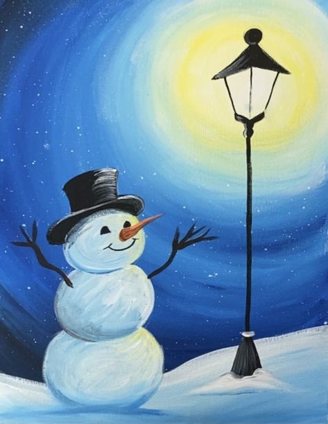 Painting Ideas Winter Easy, Winter Paint Party Ideas, Acrylic Painting Ideas Winter, Easy Winter Painting Ideas, Winter Paintings Easy, Christmas Acrylic Painting Ideas, Christmas Acrylic Painting Easy, Winter Acrylic Paintings, Winter Drawings Easy