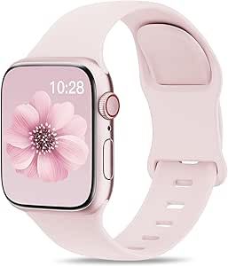 Sport Band Compatible with Apple Watch Bands 40mm 44mm 41mm 38mm 45mm 42mm 49mm for Men Women, Soft Silicone Strap Waterproof Replacement for iWatch Serie 9 SE 8 7 6 5 4 3 2 1 Ultra/Ultra 2 Light Pink Cute Apple Watch, Pink Apple Watch, Apple Watch Pink, Modern Pink Apple Watch Band As Gift, Apple Watch Series 9 Pink, Apple Watch Bands Pink, Pink Apple Watch Band With Bracelet Strap, Pink Apple Watch Band, Cheap Adjustable Pink Digital Watch