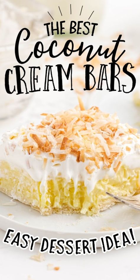 Coconut Cream Bars, Coconut Cream Pudding, Coconut Cream Pie Bars, Coconut Cupcake Recipes, Amazing Deserts, Coconut Cheese, Coconut Cream Pie Easy, Coconut Recipes Dessert, Coconut Cream Recipes