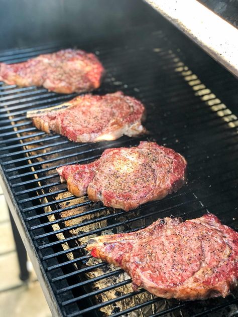 Smoked Ribeye Steaks with Cilantro Chimichurri - Charlotte Shares Smoked Ribeye Steak, Steak Ideas, Smoked Pork Recipes, Cilantro Chimichurri, Smoked Burgers, Traeger Smoker, On The Smoker, Traeger Grill Recipes, Ribeye Steak Recipes