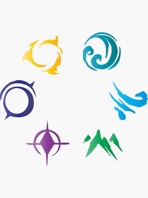 "The Six Primal Sources (in color)" Stickers by PrincessNothing | Redbubble Dragon Prince Tattoo Ideas, Dragon Prince Symbols, The Dragon Prince Symbols, Dragon Prince Tattoo, The Dragon Prince Tattoo, The Dragon Prince Primal Sources, Dragon Types, Prince Symbol, Prince Tattoos