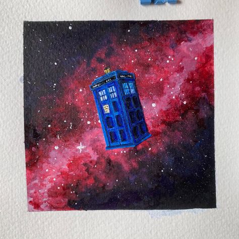 Doctor Who Painting Easy, Doctor Who Painting, Tardis Painting, Doctor Who Art, Space Painting, Watercolor Galaxy, Desktop Wallpaper Art, Watercolor Paintings For Beginners, Paint Night