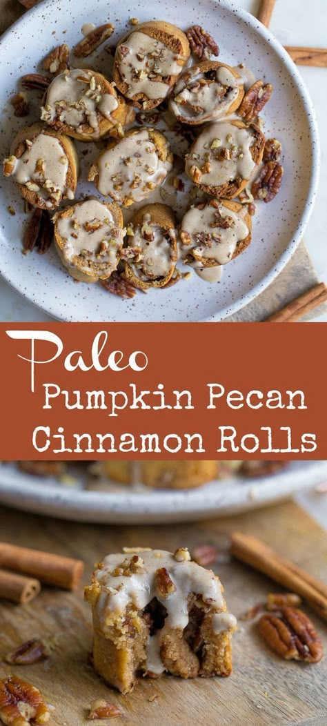 Cream Frosting Recipe, Cinnamon Roll Desserts, Spiced Cashews, Pecan Cinnamon Rolls, Paleo Baking, Paleo Pumpkin, Paleo Sweets, Cashew Cream, Fall Breakfast