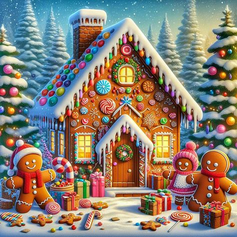 Ginger Bread Houses Drawing, Gingerbread House Painting Ideas, Gingerbread House Colorful, Christmas Village Aesthetic, Gingerbread Scenes, Gingerbread Artwork, Gingerbread House Painting, Gingerbread House Art, Gingerbread House Patterns